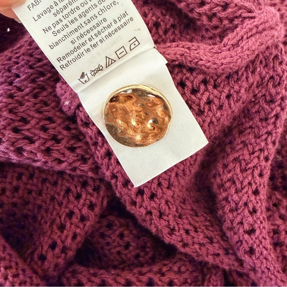 Evereve Burgundy Emery Open Stitch Cardigan with Gold Buttons | XS - Picture 7 of 7